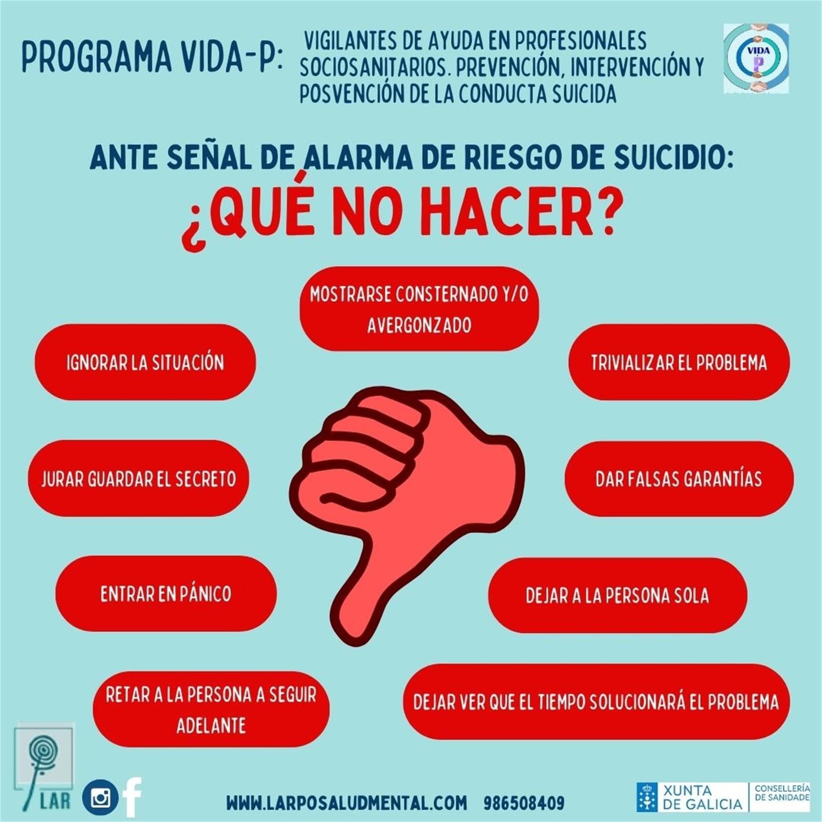 PROGRAMA VIDA-P - Módulo 2: “Intervención de la Conducta Suicida”. ¿Sabrías qué hacer y qué no hacer? - Imagen 2